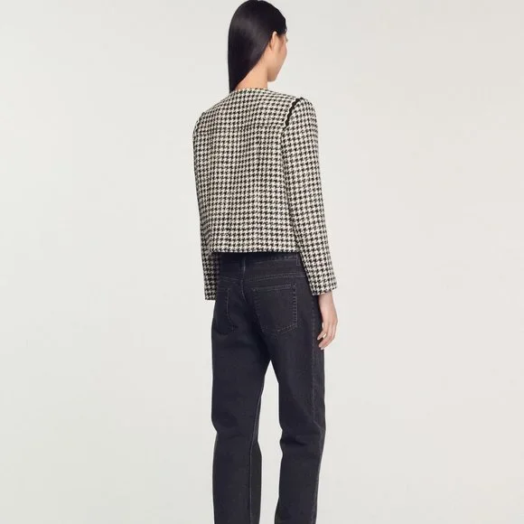 Sandro Houndstooth Tweed Jacket, Black, Size 36 / S - Picture 10 of 11